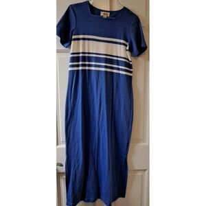 Talbots Petite Small Short Sleeve Periwinkle Cotton Dress W/White Stripes